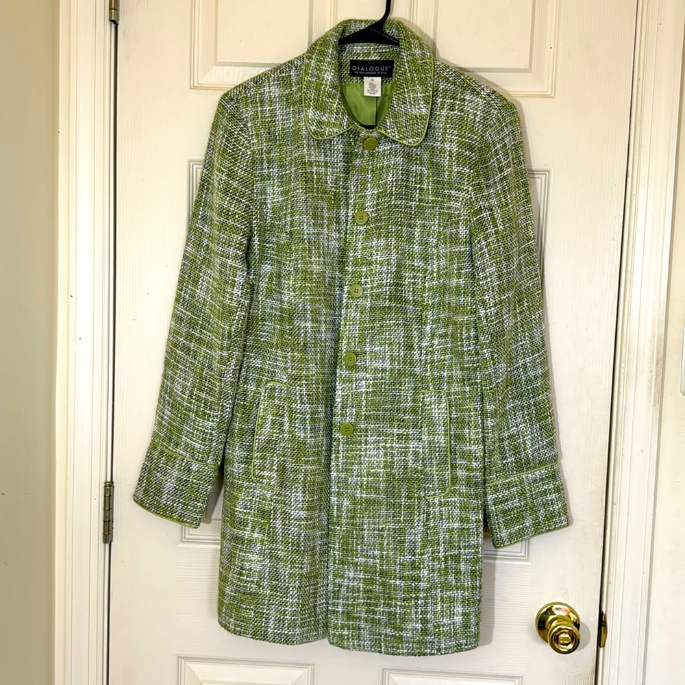 TWEED JACKET Lime Green & White Size 10 Excellent Condition
